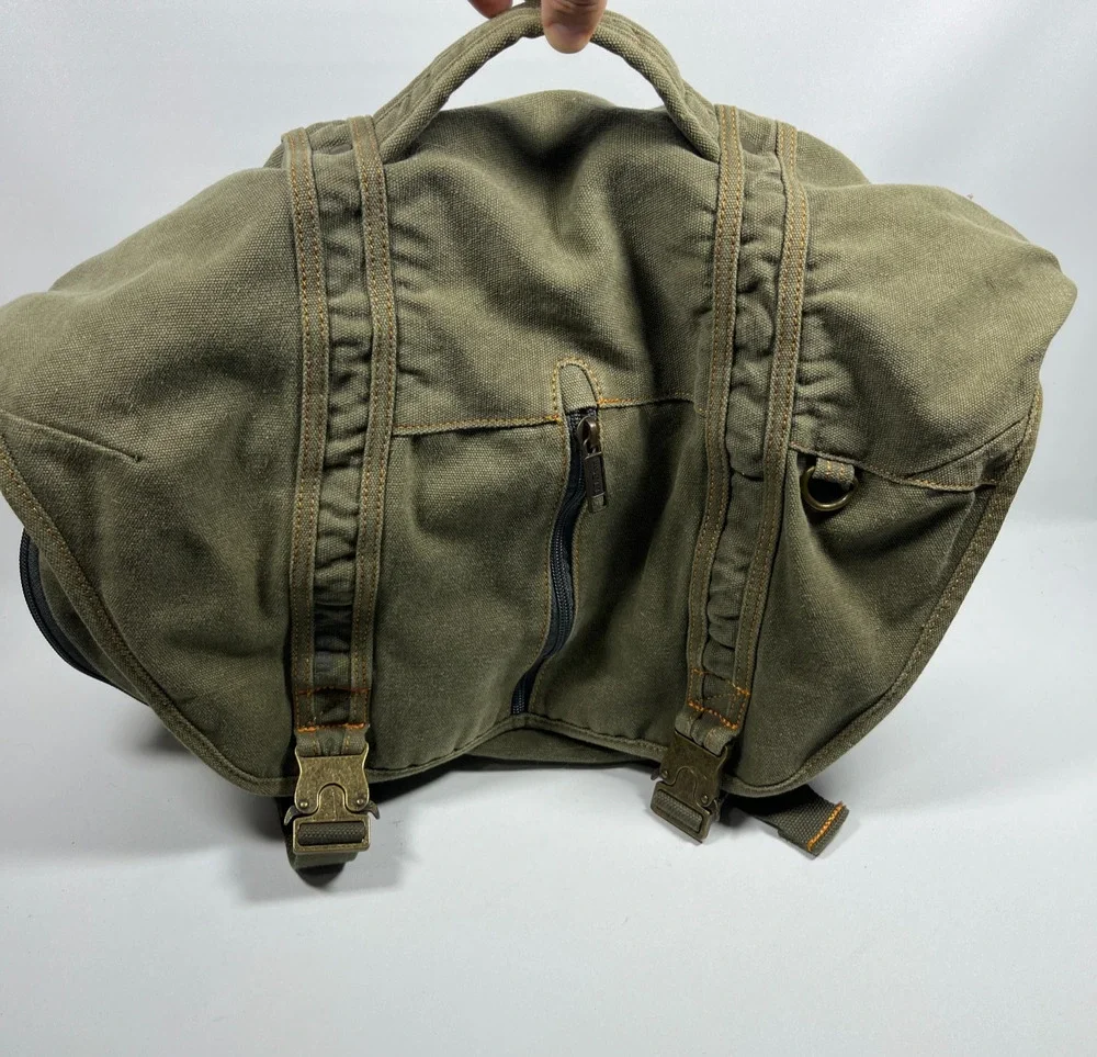LL BEAN Bag Messenger Laptop Crossbody Paperboy Style Canvas Cotton Green VTG